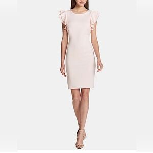 Tommy Hilfiger Scuba Crew Neck Flutter Ruffle Cap Sheath Dress